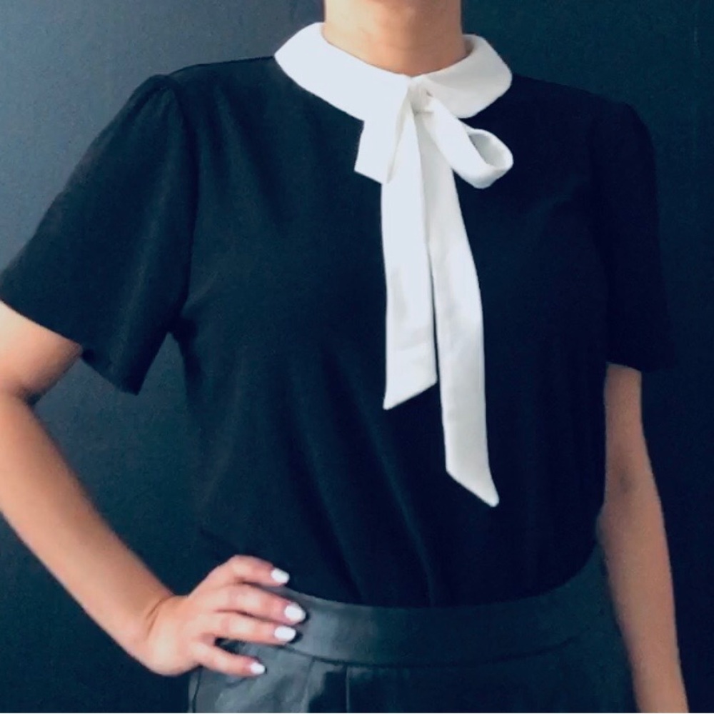 CeCe Black and White Women's Top